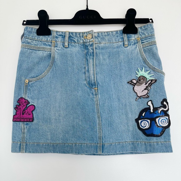 Patch Detail Denim Mini Skirt
